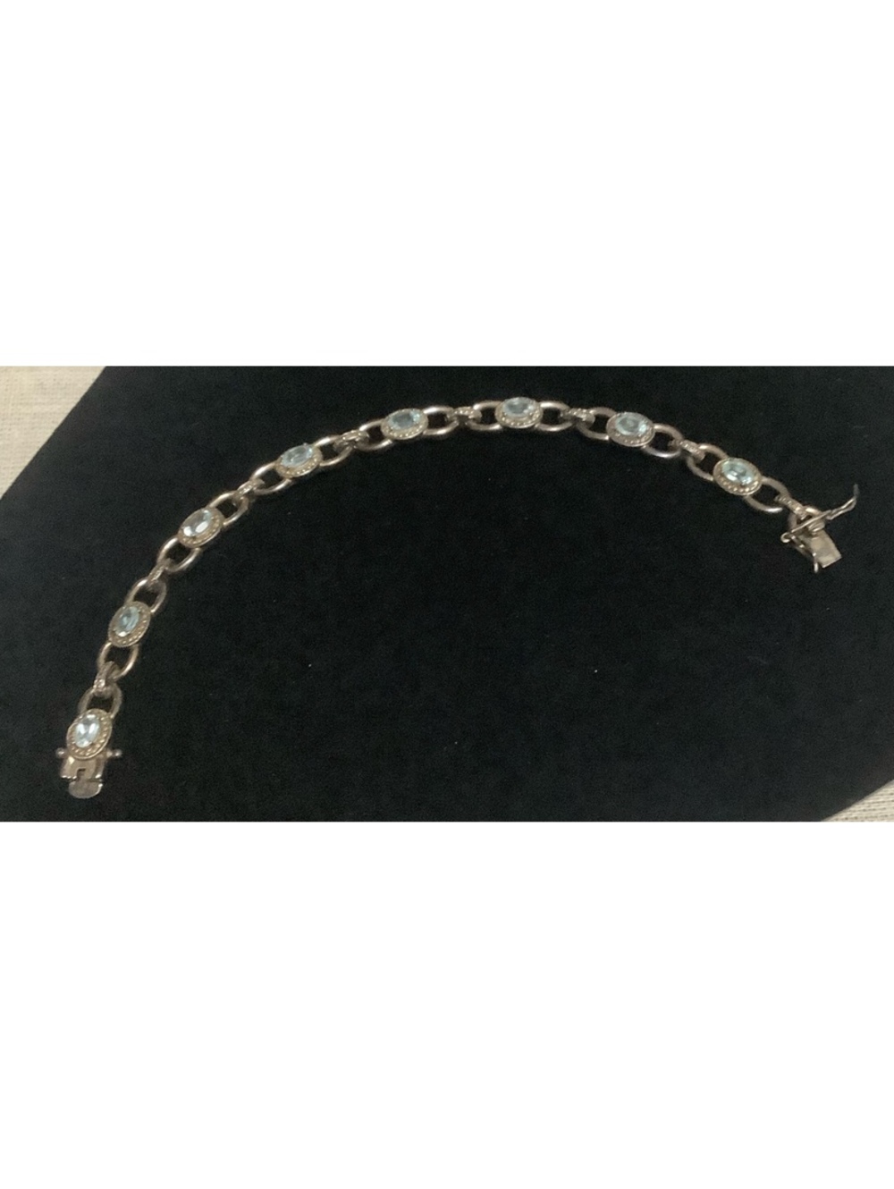 PAJ BR China Blue Faceted Stone Link Bracelet Vintage Style 7.5”